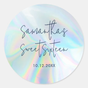 Sweet 16 Holographic Birthday Favor Ronde Sticker