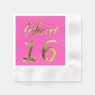 Sweet 16 Hot Pink Gold Kijk uit Typografie Servetten