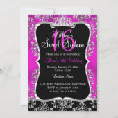 Sweet 16 Hot rose noir Damask Tiara Invitation (Devant)