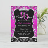 Sweet 16 Hot rose noir Damask Tiara Invitation (Debout devant)