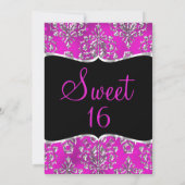 Sweet 16 Hot rose noir Damask Tiara Invitation (Dos)