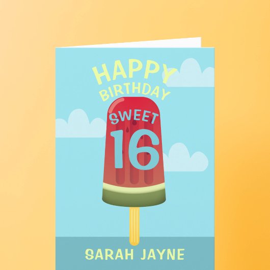 Sweet 16 Ice Cream Popsicle Verjaardag Kaart