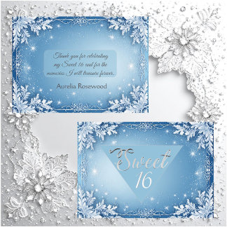 Sweet 16 Icy Blue Silver Winter Frost Snowflakes Bedankkaart