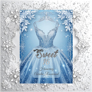 Sweet 16 Icy Blue Silver Winter Frost Snowflakes  Kaart