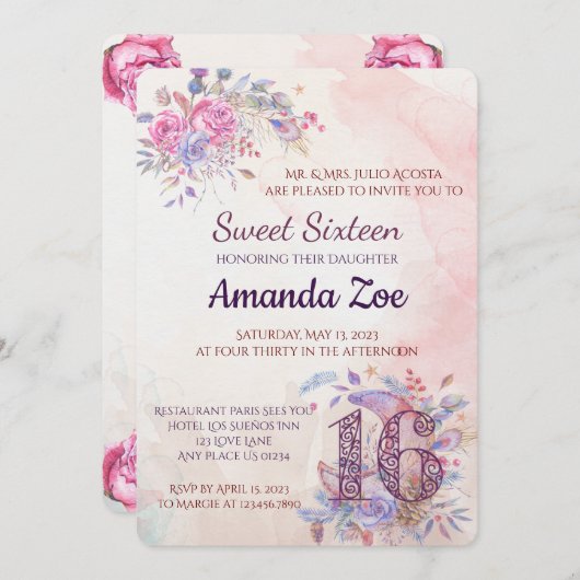 Sweet 16 Invitation (Devant / Derrière)