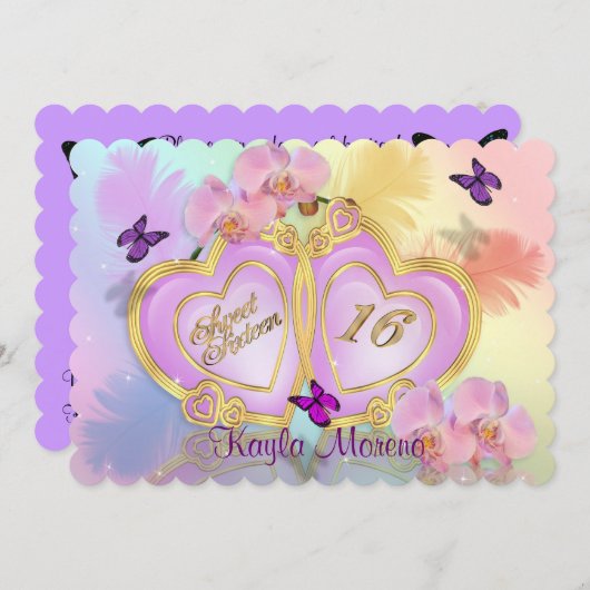 Sweet 16 Invitation arc-en-ciel (Devant / Derrière)