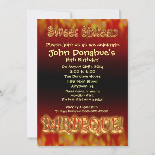 Sweet 16 invitation barbecue (Devant)