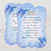 Sweet 16 invitation Blue butterflies Kaart (Voorkant / Achterkant)