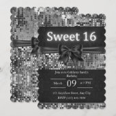Sweet 16 Invitation - Bow noir et argent (Devant / Derrière)