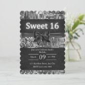 Sweet 16 Invitation - Bow noir et argent (Debout devant)