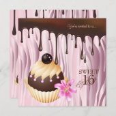 Sweet 16 Invitation Chocolat Cupcake rose 2 (Devant / Derrière)