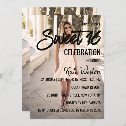 Sweet 16 Invitation Conception Modèle photo person (Devant / Derrière)