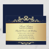 Sweet 16 | Invitation Damask Bleu Royale & Or (Devant / Derrière)