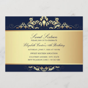 Sweet 16 Invitation Damask Bleu Royale & Or