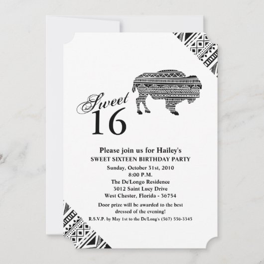 Sweet 16 Invitation d'anniversaire Boho Buffalo Tr (Devant)