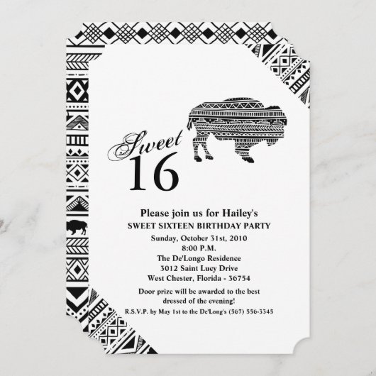 Sweet 16 Invitation d'anniversaire Boho Buffalo Tr (Devant / Derrière)