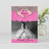 Sweet 16 Invitation de parti Leopard Couronne rose (Debout devant)