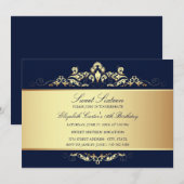 Sweet 16 | Invitation en damas bleu roi et or (Devant / Derrière)