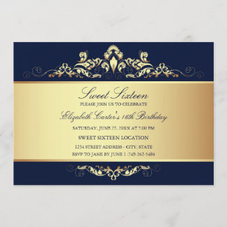 Sweet 16 | Invitation en damas bleu roi et or