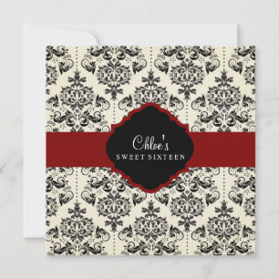 Sweet 16 Invitation en damas rouge et noir