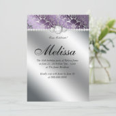 Sweet 16 Invitation Floral Damask Paars Silver Kaart (Staand voorkant)