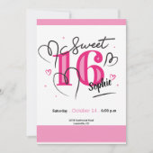Sweet 16 Invitation Fuchsia rose 16e anniversaire (Devant)