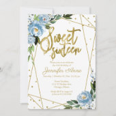 Sweet 16 Invitation Gold Foil Dusty Blue Floral (Devant)