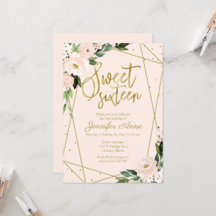 Sweet 16 Invitation Gold Foil Rose Blush Floral