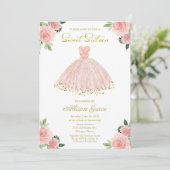 Sweet 16 Invitation Gold Foil Rose Blush Gown (Debout devant)