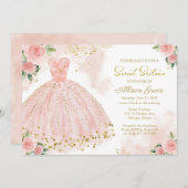Sweet 16 Invitation Gold Foil Rose Blush Gown (Devant / Derrière)
