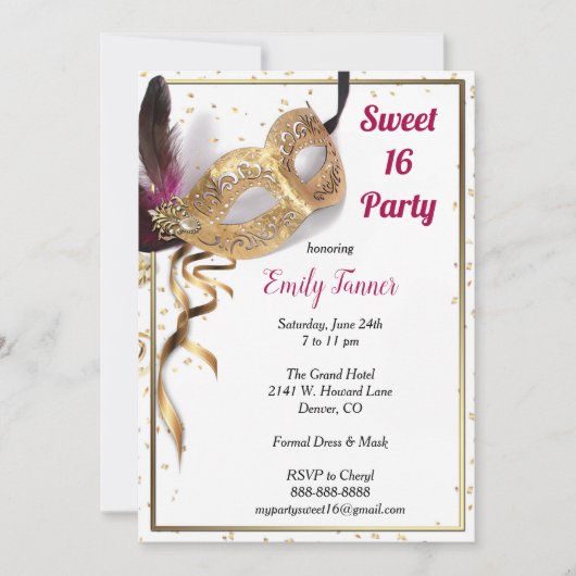 Sweet 16 Invitation Gold Parties scintillant Masqu (Devant)