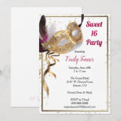 Sweet 16 Invitation Gold Parties scintillant Masqu (Devant / Derrière)