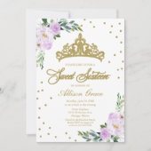 Sweet 16 Invitation Gold Tiara Lavender Floral (Voorkant)