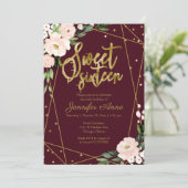 Sweet 16 Invitation Or Bourgogne Blush Floral (Debout devant)