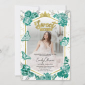 Sweet 16 Invitation photo Emerald Green Butterfly (Devant)