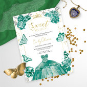 Sweet 16 Invitation photo Emerald Green Butterfly