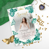 Sweet 16 Invitation photo Emerald Green Butterfly