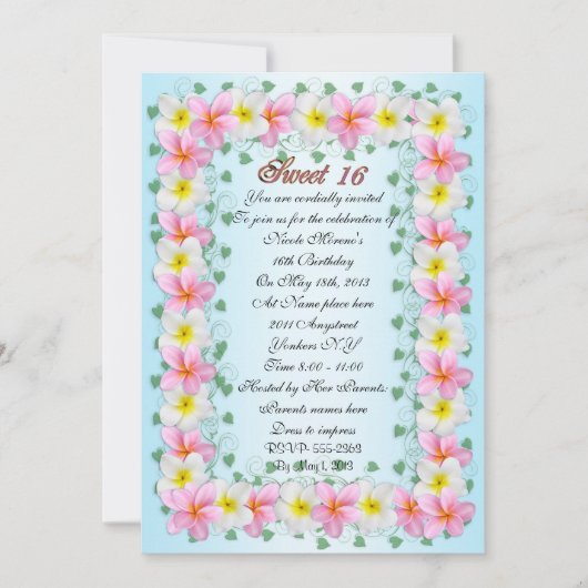 Sweet 16 Invitation Plumeria frontière (Devant)