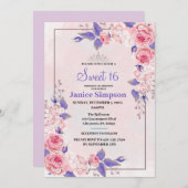 Sweet 16 invitation rose rose et violet (Devant / Derrière)