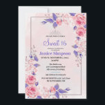 Sweet 16 invitation rose rose et violet<br><div class="desc">Créez votre propre élégante et étonnante 16 invitations sucrées. Avec un arrière - plan rose rose et violet</div>
