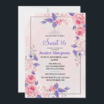 Sweet 16 invitation rose rose et violet<br><div class="desc">Créez votre propre élégante et étonnante 16 invitations sucrées. Avec un arrière - plan rose rose et violet</div>