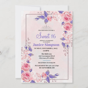 Sweet 16 invitation rose rose et violet