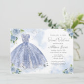 Sweet 16 Invitation Silver Foil Dusty Blue Gown (Debout devant)