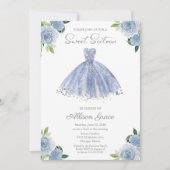 Sweet 16 Invitation Silver Foil Dusty Blue Gown (Devant)
