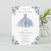 Sweet 16 Invitation Silver Foil Dusty Blue Gown (Debout devant)
