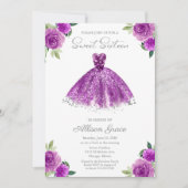 Sweet 16 Invitation Silver Foil Purple Gown (Devant)