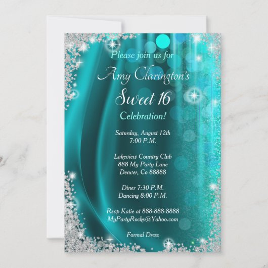 Sweet 16 Invitation Turquoise et diamants (Devant)