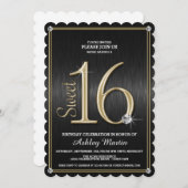Sweet 16 Invitations Black/Gold Metallic Party (Devant / Derrière)