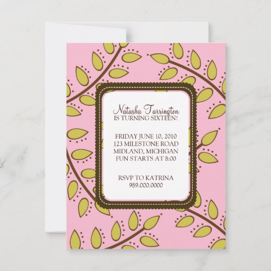 Sweet 16 Invitations de fête d'anniversaire {Boho (Dos)