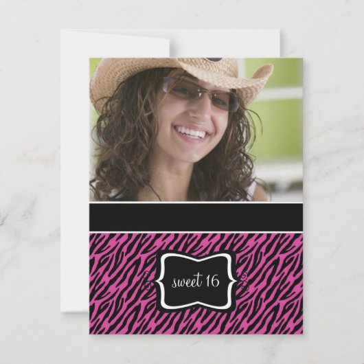 Sweet 16 Invitations de fête d'anniversaire {Zebra (Devant)